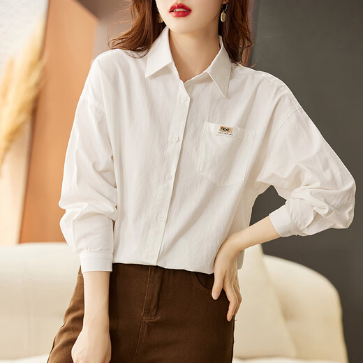 Austrian loose cotton shirt women's new tops bottoming shirt AT3594 white M