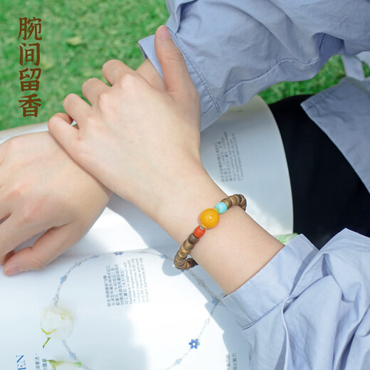 Her Generation Natural Beeswax Agarwood Straight Cut Bracelet Qinan Wenwan Bracelet Women’s Gift 6*7MM Agarwood
