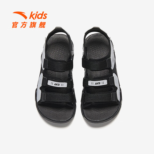 ANTA children's sandals, men's and women's shoes, 2025 summer new summer Velcro children's open-toe arch beach shoes, boys, black/limestone-5 34