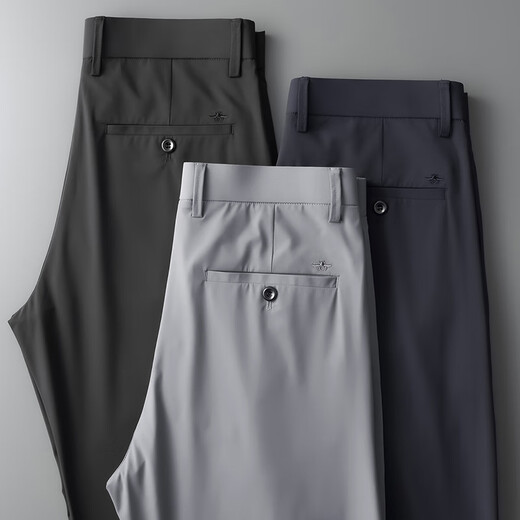 GY Yageol Spring and Summer Casual Pants Men's Straight Slim Trousers Light Business Draping Elastic Ice Wire No-scalding Anti-Wrinkle 5009 Black (No Fleece Style) Regular 31 [2 feet 4]