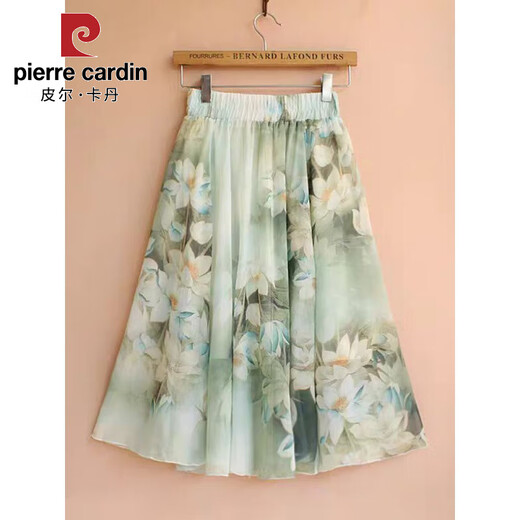 皮尔卡丹（PIERRE CARDIN）夏季民族风雪纺半身裙中长裙A字大摆裙复古大码碎花裙女印花短裙 黑色702 纯色 均码