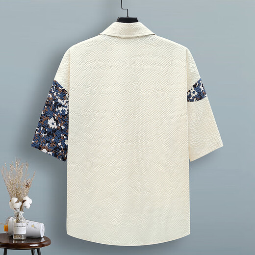 HUALIN FASHION拼色工装短袖衬衫男士夏季薄款速干凉感衬衣 TZ686-1衬衫-米色 M (约85~105斤可穿)