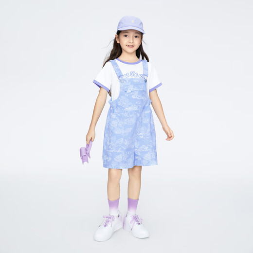 安奈儿（Annil）【商场同款】童装女童背带裤短裤夏时尚AG426648 紫调花 150
