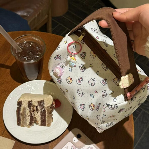 Cute Cartoon Cady Cat Portable Cosmetic Bag Large Capacity Storage Bag Washing Bag Three-dimensional Handbag Women's Clutch Brown Belt Dot Cat Portable Cosmetic Bag