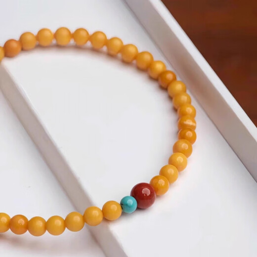 Fat Donglai same style chicken fat yellow old beeswax amber bracelet millet pearl pine bracelet multi-turn retro old style inlaid simple 6mm single circle 160mm
