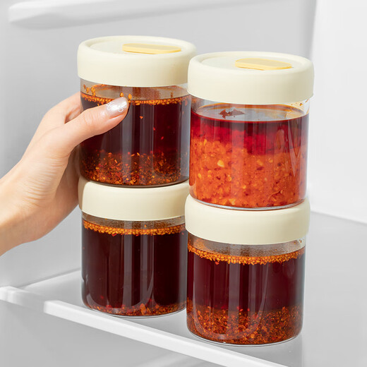 Home KATEI STORY Japanese chili oil special jar household sealed oil spicy jar kitchen food grade cooked oil seasoning jar high temperature resistant beige high borosilicate glass 2-piece set 400ml