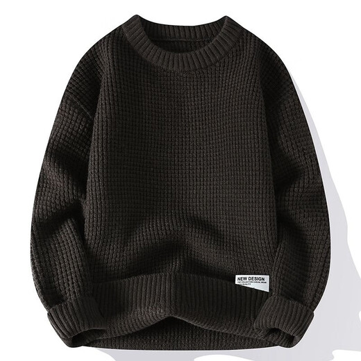 NJSKAKW Runder Nackenpullover Pullover Herren Winter Trendy Teenager Lose Farbe blockieren Langarm Basis Strickpullover Herbst Kleidung 2023 Neuer Kaffee M.