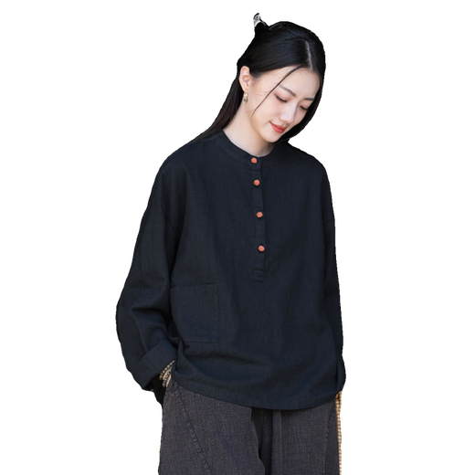 Qindu Zen Anzug Buddhistische Frauenanzug Buddhist Zen Anzug Chinesischer Stil Buttoned Top Anbetung Buddha Klamotempel Laien Zen (langer Anzug) warmes gelbes Leinen Top 826 L