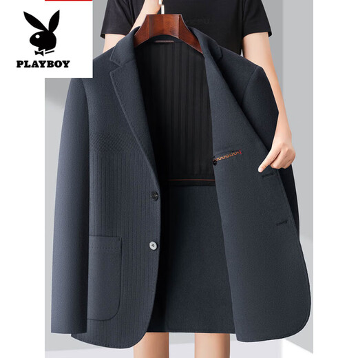 Playboy (PLAYBOY) high-end wool double-sided woolen suit men's middle-aged dad winter suit coat short woolen jacket blue gray M 170