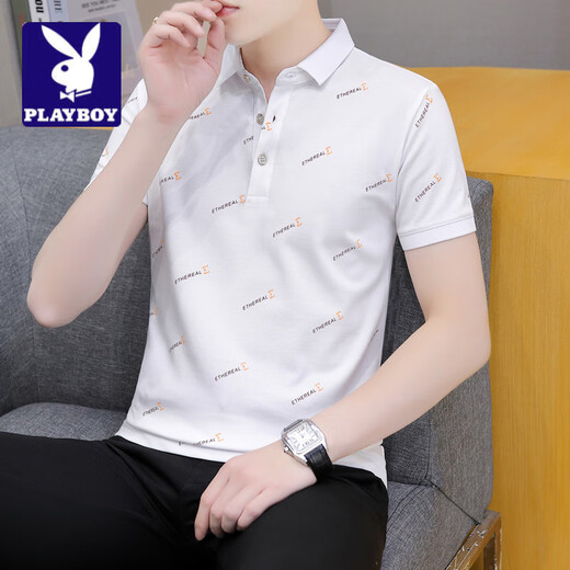 Playboy; T-shirt à manches courtes Playboy Summer Men 2025 Nouvelle jeunesse polyvalente décontractée Top Classic Thin Handsome Shirt Men Black Qy679 M 100-120Jin [Jin est égal à 0,5 kg]