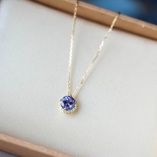 Pop Japanese starJewelry natural tanzanite 18K gold necklace light luxury amethyst agete Akado pendant natural tanzanite necklace