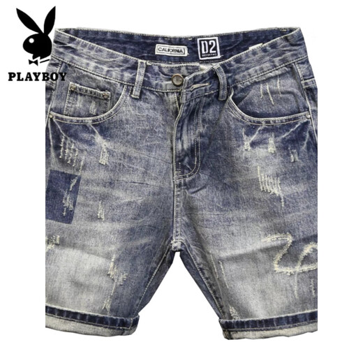 
Playboy (PLAYBOY) summer thin men's denim shorts trendy brand ripped 5-point Korean version trendy slim feet five-point mid-pants 9712 28