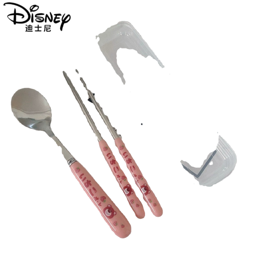 Disney Cartoon Strawberry Tischgeschirr Set dreiteiliger Kinderbär süßer frischer Schüler tragbarer Löffel Gabel Set Pink Bear Stäbchen