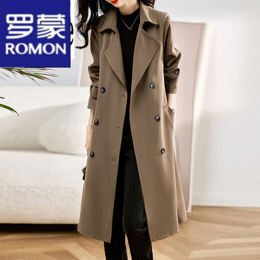 ROMON trench coat for women 2024 spring new mid-length spring and autumn women's clothing small commuting casual versatile coat black XL