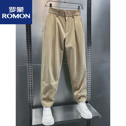 罗蒙（ROMON）夏季垂感冰丝西裤男束脚长裤2025痞帅休闲裤男百搭凉感哈伦裤新品 黑色 28