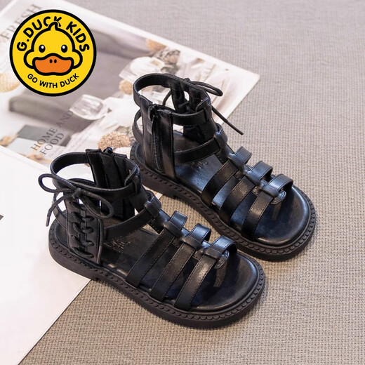 G.duck Girls Roman Sandals Open Toe 2025 Summer New Children's Shoes Beach Shoes Princess Style Big Girl Baby Beige 34 Inner Length 21.7cm
