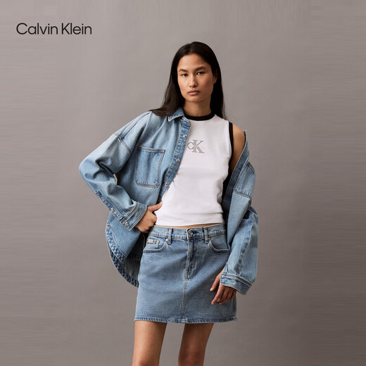 Calvin Kleinjeans 25 Spring and Summer New Women's Trendy retro CK Sexy Hot Girl Light Blue Denim Falda 47B738G