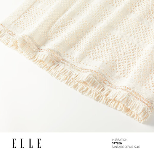 ELLE Cream Venus French fringed round neck casual shirt for women 2026 summer new hollow blouse off-white S
