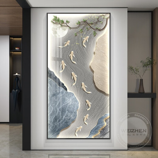 MPPMCK entrance hall decoration painting with light painting drawings, vertical version of corridor hanging paintings HJ6625 golden border 80*160*1cm 1 cm