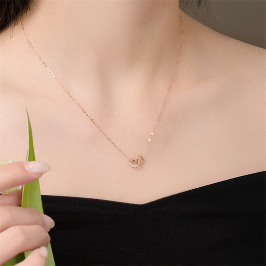 Shipulin 18K Gold Double Ring Necklace K Gold Pendant Necklace Women's Gift Self-Wear Birthday Gift Yellow 18K Gold