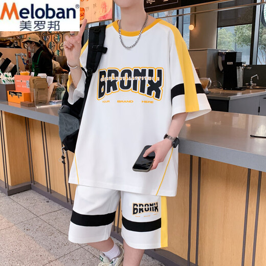 Meiluobon Meloban Summer New Casual Sports Set Boys Hong Kong Style Lose passende trendige und gutaussehende Shorts Shorts zweiteiler Set 687 Sky Blue XL Referenz 120-140jin [Jin ist gleich 0,5 kg]