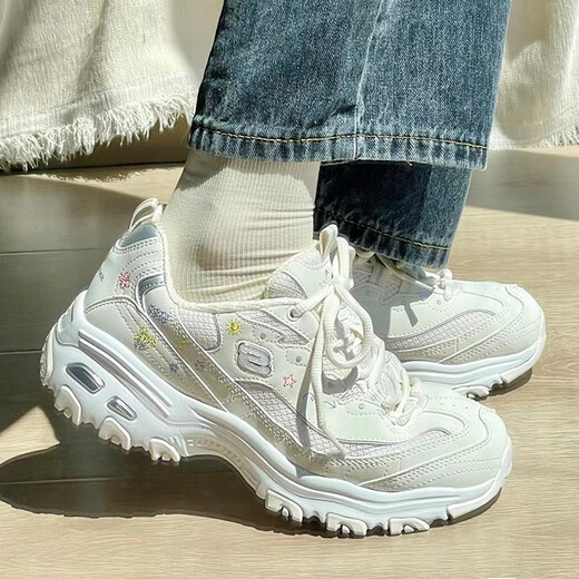 SKECHERS DLITES Series Strap Dad Shoes Sports Sports Sports White White Altura que aumenta los zapatos 896155 Silver 11979-WSL Spot 39