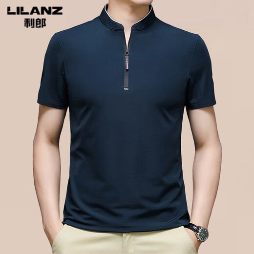 Lilang Herren Kurzärärmelte T-Shirt 2025 Sommer Neue Männer-Halbzipper-Stand-up-Top Business Casual Polo Shirt Black XL 175 (geeignet für Gewicht 130-150 Jin [Jin gleich 0,5 kg])