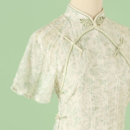 Shen Whale Cheongsam Young Daily Girl rétro rétro rétro à manches à manches à manches à manches courtes petites et frais 829 Green L