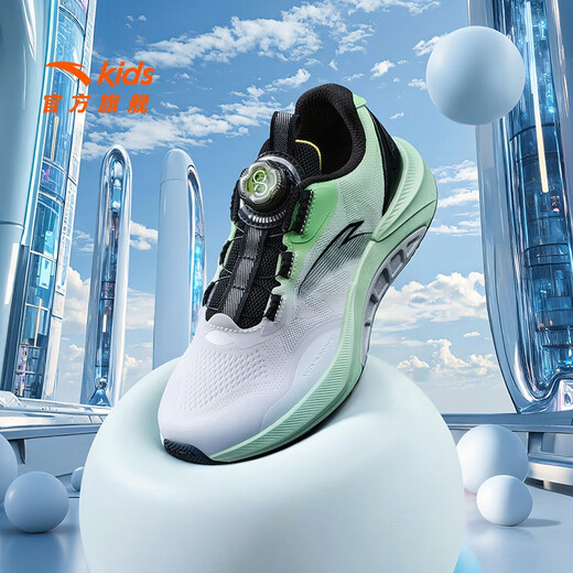 Anta children's sports shoes for boys' shoes 2025 spring and summer new mesh breathable knob button foot arch cushioning running shoes Anta white/new fluorescent ascites green/black-3 36