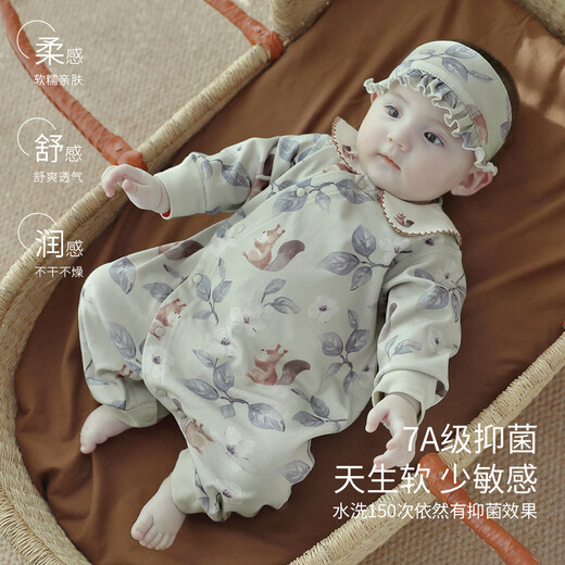 Bali Pig NOUVEAU-BANN BÉBÉ COMPRIS PRINTEMPS ET AUTOM FULLE LOUNE Coton pur bébé Boy Harem Four Seasons Ins Style Girl Jumpsuit Sea Elf [Envoyer HairBand] 80cm