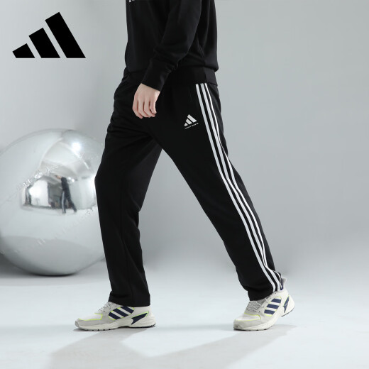 阿迪达斯 （adidas）运动裤男春季宽松透气直筒裤跑步运动防风休闲裤 M  黑白 