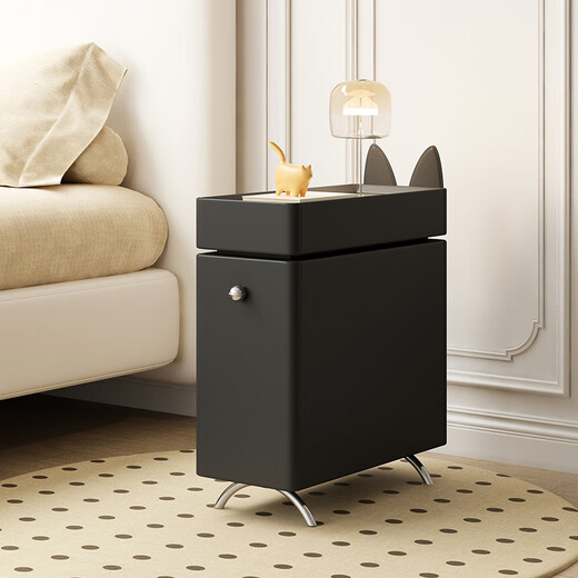 Hengque extremely narrow bedside table creative simple wall gap cute compact new style personalized cartoon black bedside table 684 solid wood 20*45cm-double layer-off-white fully equipped (no installation required, ready to use out of the box)
