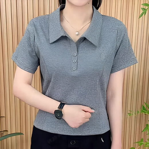 Pier Cardin 2025 NOUVEAU Été Nouveau design Simple and Atmospheric Polo Coll Coll à manches courtes pour femmes T-shirt mince de couleur solide haut de gamme 9929 Pink 3xl