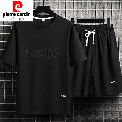 皮尔卡丹（pierre cardin）夏季男士运动套装短袖T恤上衣宽松大码短袖短袖休闲套装帅气搭配 套装829卡其 M 建议穿90-110斤