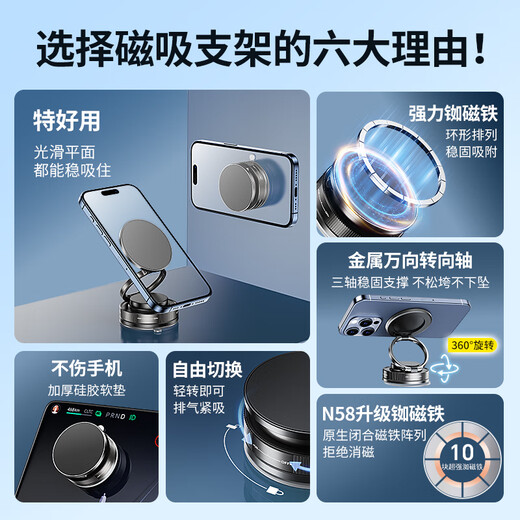 硕图车载手机支架磁吸支架真空magsafe吸附吸盘360°可旋转金属折叠支撑汽车中控台专用导航固定支撑架