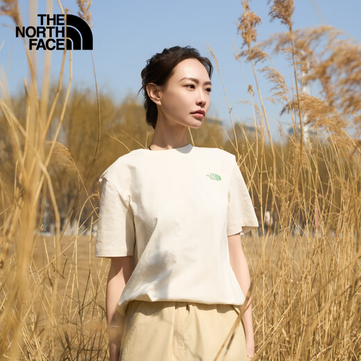 北面（The North Face）【都市经典系列】短袖T恤小熊 情侣款男女户外圆领25年夏季8F5R QLI/米白色 M