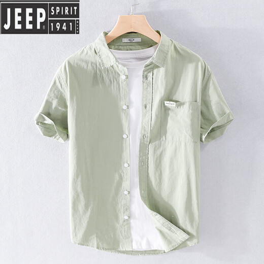 JEEP SPIRIT男士短袖衬衫日系休闲纯棉牛津纺衬衣夏季薄款潮流百搭半袖上衣服 9734白色 M 100斤左右