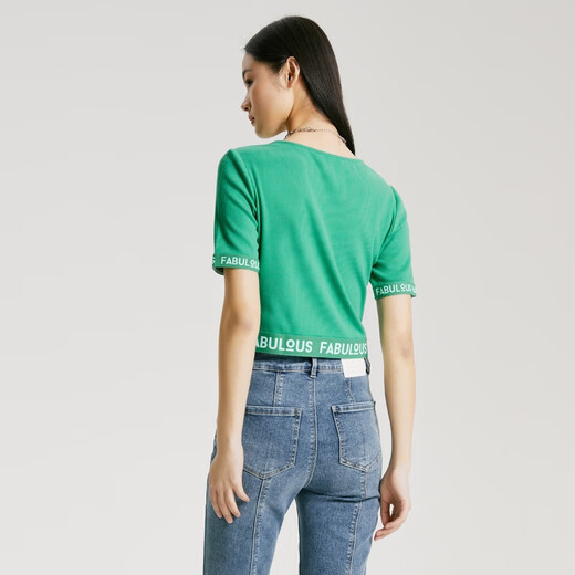 VEROMODA T-shirt Women's 2023 Spring and Summer New Casual Versatile Ribbed Splicing Letter Short Sleeves 323101022