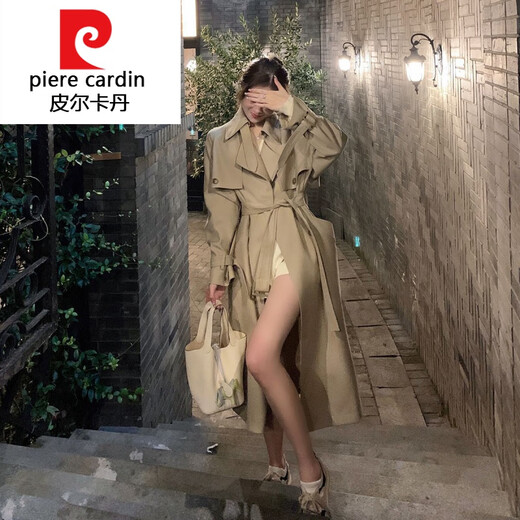 皮尔卡丹（pierre cardin）针织2025年秋季新款感中长款卡其色风衣外套女收腰英伦风休闲大衣 卡其色 S