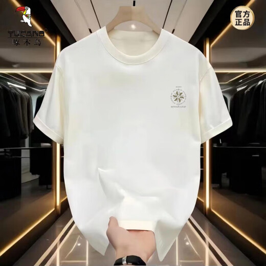 Woodpecker 2025 summer new 260g heavy combed cotton short-sleeved round neck American casual loose men's T-shirt a691 white M