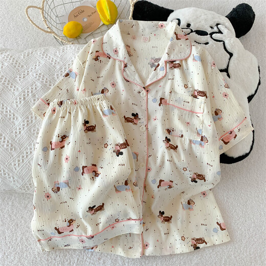 睡衣女夏季短袖云朵棉夏天女士2025年新款学生可爱卡通家居服套装 QDMBE683 L (165) 建议体重110斤以内