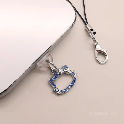 Zhenge mobile phone dust-proof plug, cute cat pendant, female mobile phone pendant, bag hanging trinket, suitable for Apple and Android typec charging port hole, dust-proof, waterproof, moisture-proof and anti-dirty mobile phone accessories type-c (elliptical interface) blue silver cute cat dust-proof plug + small rope