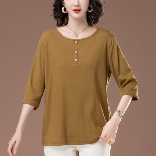 Giordano light luxury middle-aged and elderly base shirt for women new spring and summer large size women's clothing for middle-aged mothers loose middle-sleeved seven pajamas top mustard yellow ksp-6196 model 10XL l suitable for 100-115Jin [Jin equals 0.5 kg]