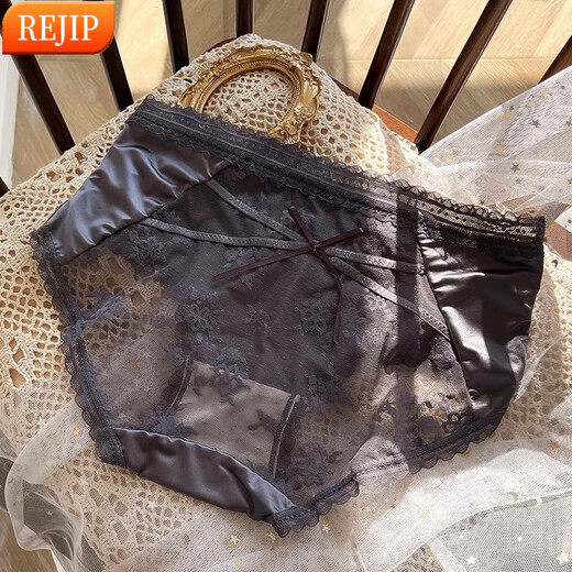 REJIP轻奢法式纯欲蕾丝内裤女性感提臀夏季薄款透气中腰绑带少女生私房 黑色 XL 120-140斤 3883
