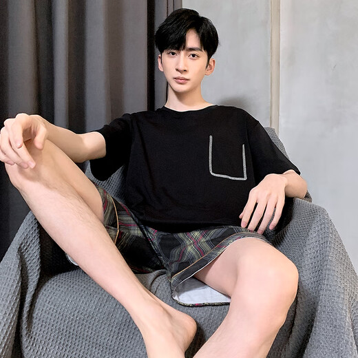 Hongdou (Hodo) pijama para hombres en verano pantalones cortos de algodón puro para juventud verano delgado de gran tamaño para ropa para al aire libre juego de ropa para el hogar HD-9930 L