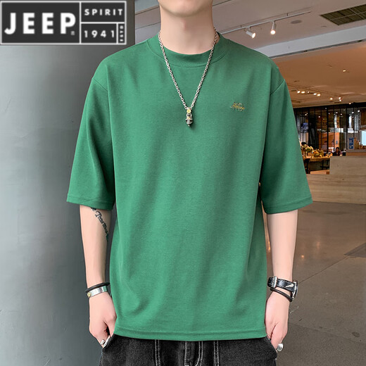 
JEEP SPIRIT 7-quarter sleeve men's short-sleeved T-shirt 2025 summer new round neck loose fit embroidered mid-sleeved ins half-sleeved QD659 burgundy M [90-120Jin [Jin equals 0.5 kg]]