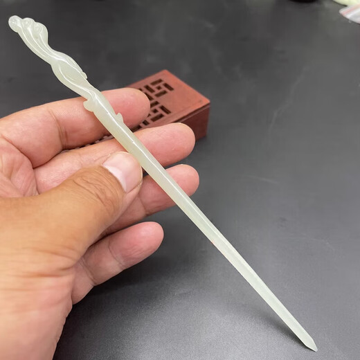 Cijia new style jade hairpin hairpin phoenix hairpin headdress hair accessories Hetian jade green and white jade phoenix head ancient style Hanfu hair insert blue and white jade single length is about 1718 cm