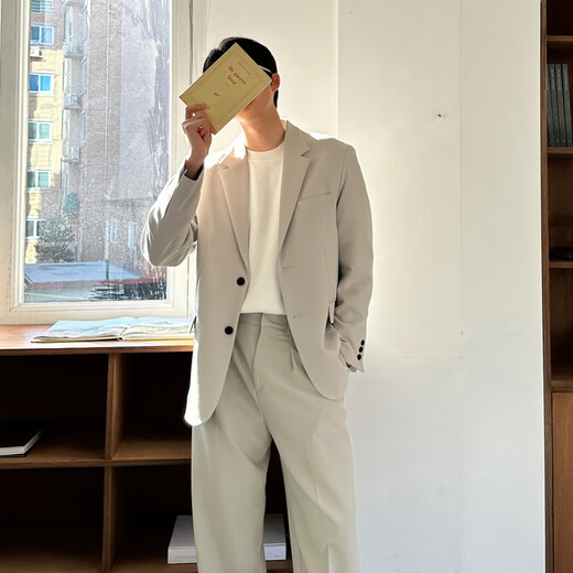 CUCHOHOMME beige suit men's suit handsome Korean version trendy casual brand ins light mature style loose men's suit jacket beige (suit + pants) L
