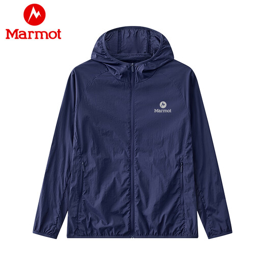 Marmot sun protection clothing men's hooded jacket summer thin sports quick-drying skin clothing outdoor hiking and fishing clothing navy blue 2XL