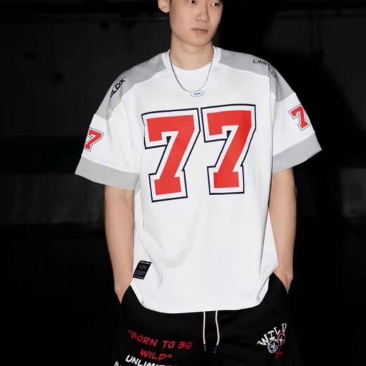 熊司令77号冰球服美式短袖复古运动高街休闲橄榄球篮球嘻哈球衣T恤男女 yl1048 S  80-